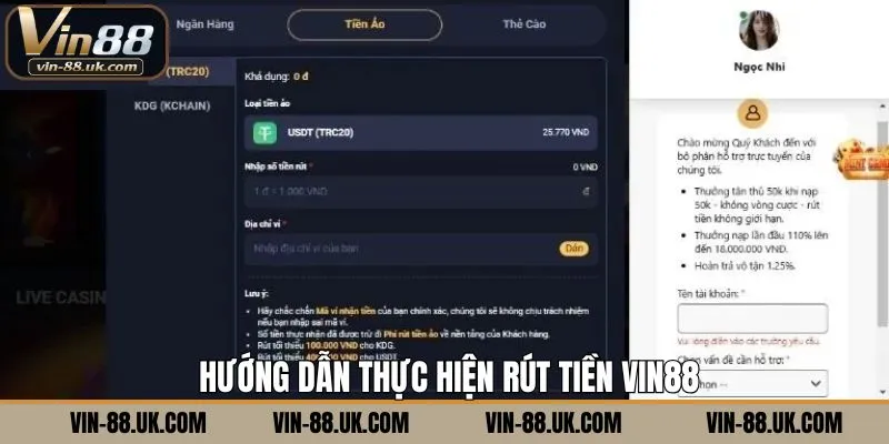 Quy trình thực hiện giao dịch rút tại nhà cái Vin88